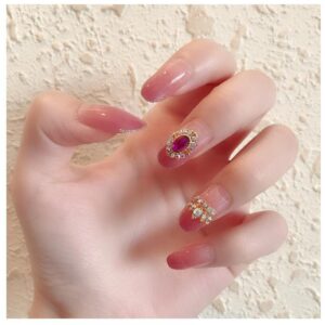 渐变金边法式皇冠红宝石穿戴甲成品假指甲美甲贴片防水可卸卸甲片