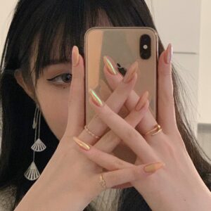 粉橘极光气质奶橘款穿戴甲成品美甲贴片假指甲防水可拆卸指甲贴片