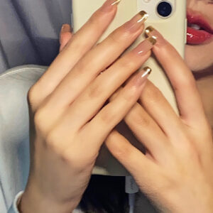 法式金边长款裸色系温柔穿戴甲成品假指甲美甲贴片防水可拆卸甲片