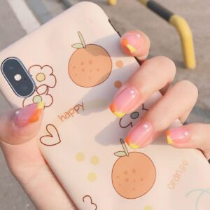 郁金香橘色系法式珍珠穿戴甲成品美甲贴片假指甲指甲贴片防水可拆