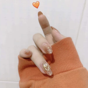 渐变橙异型白钻穿戴甲成品假指甲美甲片指甲贴片防水可卸直播货源