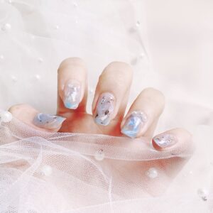 蓝色海洋贝壳珍珠穿戴美甲成品假指甲美甲贴片指甲贴片防水可拆卸