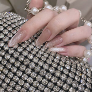 청록색 긴 크리스탈 고양이 눈 가을과 겨울 부드러운 기질 착용 네일 완성 가짜 손톱 네일 아트 패치 네일 패치