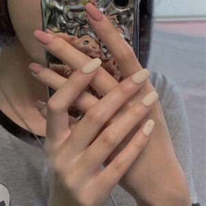 鸳鸯甲磨砂纯色蔷薇粉穿戴羙甲成品假指甲美甲贴片指甲贴片甲片