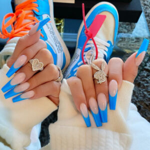 长芭蕾蓝法式穿戴美甲假指甲美甲贴片指甲贴片防水可拆卸甲片外贸