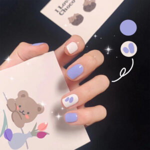 薰衣草奶色涂鸦穿戴美甲成品假指甲美甲贴片指甲贴片防水可拆卸甲