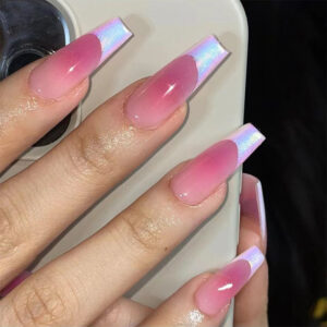 穿戴美甲成品批发幻彩粉法式边指甲片批发美甲成品穿戴美甲长款