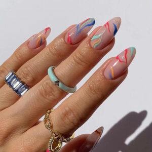 穿戴甲甲片多色线条波浪穿戴甲 欧美美甲成品批发press on nails