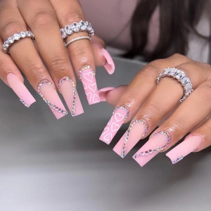 Pink love rhinestones wear nail nail wholesale nail nail nail nail nail nail nail finished removable ultra-thin nail plate
