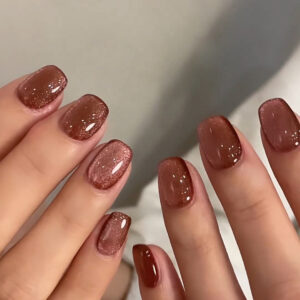 穿戴甲甲片榛果棕猫眼美甲穿戴式指甲贴美甲片成品press on nail