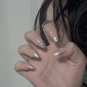 简约镜面银法式短芭蕾穿戴美甲成品假指甲美甲贴片指甲贴片可拆卸