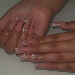 中长方美甲片指甲片跨境穿戴甲片美甲蝴蝶假指甲指甲贴甲片穿戴甲