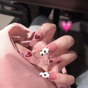 Ice translucent nude cows wear nail love fake nails nail art patches waterproof removable nails finished nail pieces