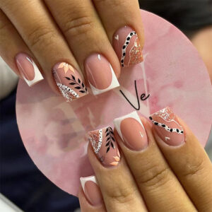 甲片批发白色法式叶子闪粉指甲贴片批发美甲穿戴甲甲片批发nails