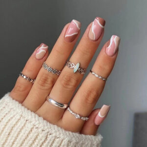 穿戴甲甲片批发棕白波浪撞色穿戴甲短款批发指甲片批发 nail甲片