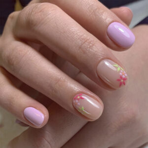 / Wearable Nails Purple Nail Pink Purple Green Flower Wearable Nail Short Nail Art Nail Piece Wearable Nail Fake Nails