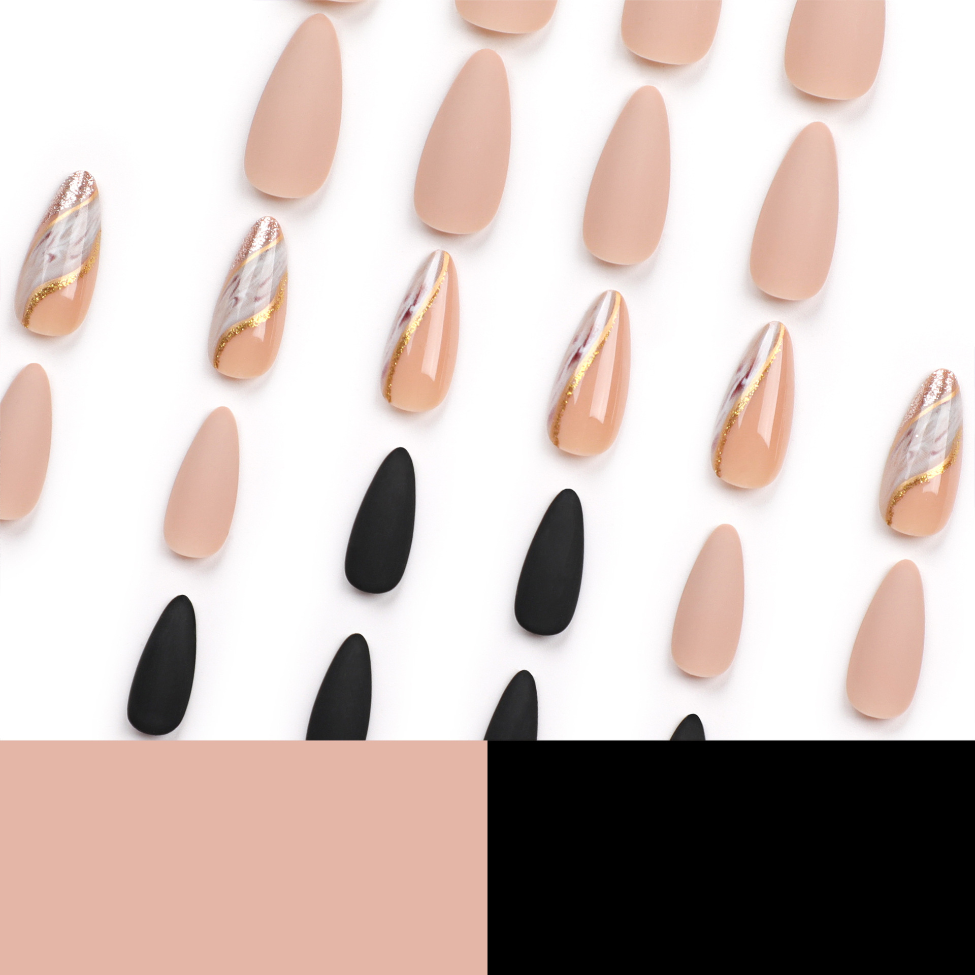 金色曲线晕染穿戴甲银色闪粉秋冬假指甲贴片纯色手感磨砂美甲甲片 - 이미지 4