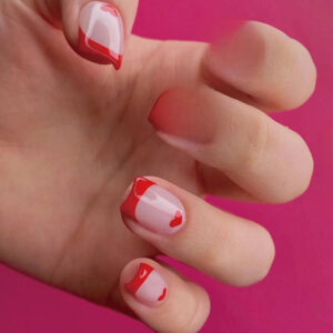 Porter ongle court ongle fini bord rouge français petit cœur ongle fini gros ongle porter faux ongle