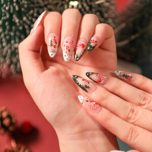 Wear nails nails Christmas style French white and green color clashing nail art nails wholesale snowflake crutches wear nails wholesale