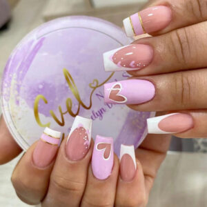 穿戴甲甲片镂空爱心白色法式金线美甲贴片美甲片成品可拆卸高级