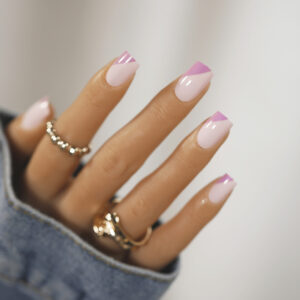 紫白双拼色短款穿戴甲成品假指甲美甲指甲可拆卸甲片防水地摊货源