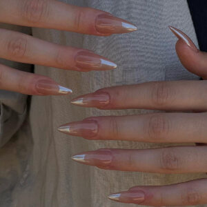 简约冰透假指甲美甲片杏仁甲穿戴式指甲贴指甲片发法式穿戴甲甲片