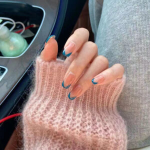 透色小v蓝法式穿戴美甲成品假指甲美甲贴片指甲贴片可拆卸甲片