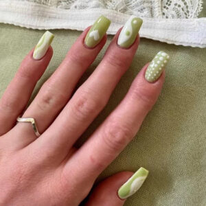 Unhas postiças adesivos de unhas manicure yin e yang adesivos de unhas verdes de grama pressione nas unhas Fornecimento especial transfronteiriço