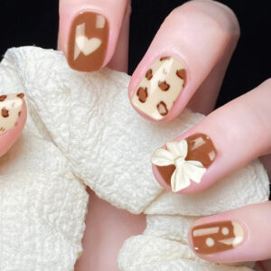 假指甲美甲贴片豹纹蝴蝶结美甲可爱指甲贴片可拆卸美甲穿戴甲批发