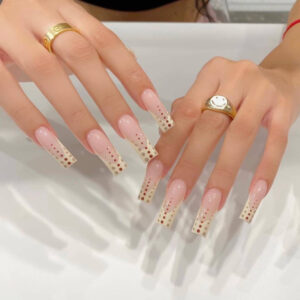 法式美甲波点艺术穿戴甲Press on nail长款指甲贴片穿戴甲 批发