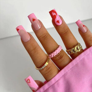 Wear Nail Nail Patch Valentine's Day Manicure French Pink Edge Small Heart Nail Patch Wear Nail Removable nails