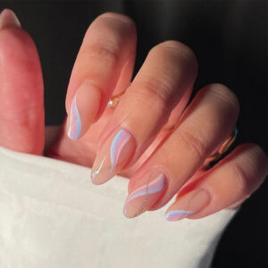 甲片成品批发简约多色波浪闪粉假指甲片批发指甲贴可拆卸甲片nail