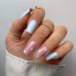 穿戴甲甲片批发蓝色爱心金色波点ins风穿戴甲假甲片美甲片批发