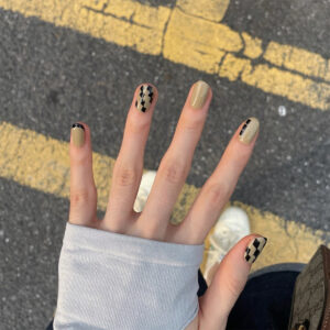 Matcha Yellow Checkerboard Wearable Nail Art Finished Fake Nail Patch Nail Patch Removable Nail Patch Factory Sales