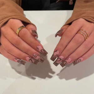 指甲贴片批发棕色法式边穿戴美甲成品批发棕线条指甲片美甲成品