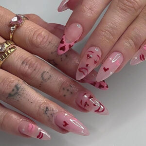 穿戴甲片批发卡通笑脸红色穿戴甲 法式边爱心美甲成品假指甲nails