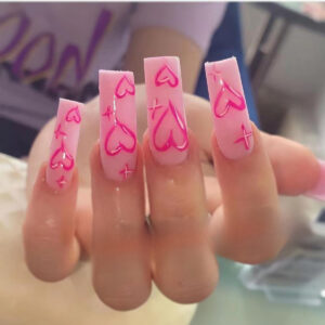 假指甲 Press on nail玫红桃心穿戴美甲成品假指甲美甲贴片指甲片