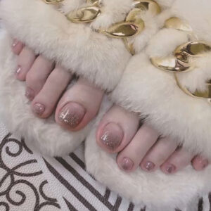 穿戴甲批发裸色闪粉脚甲假指甲片批发美甲片批发press on nails