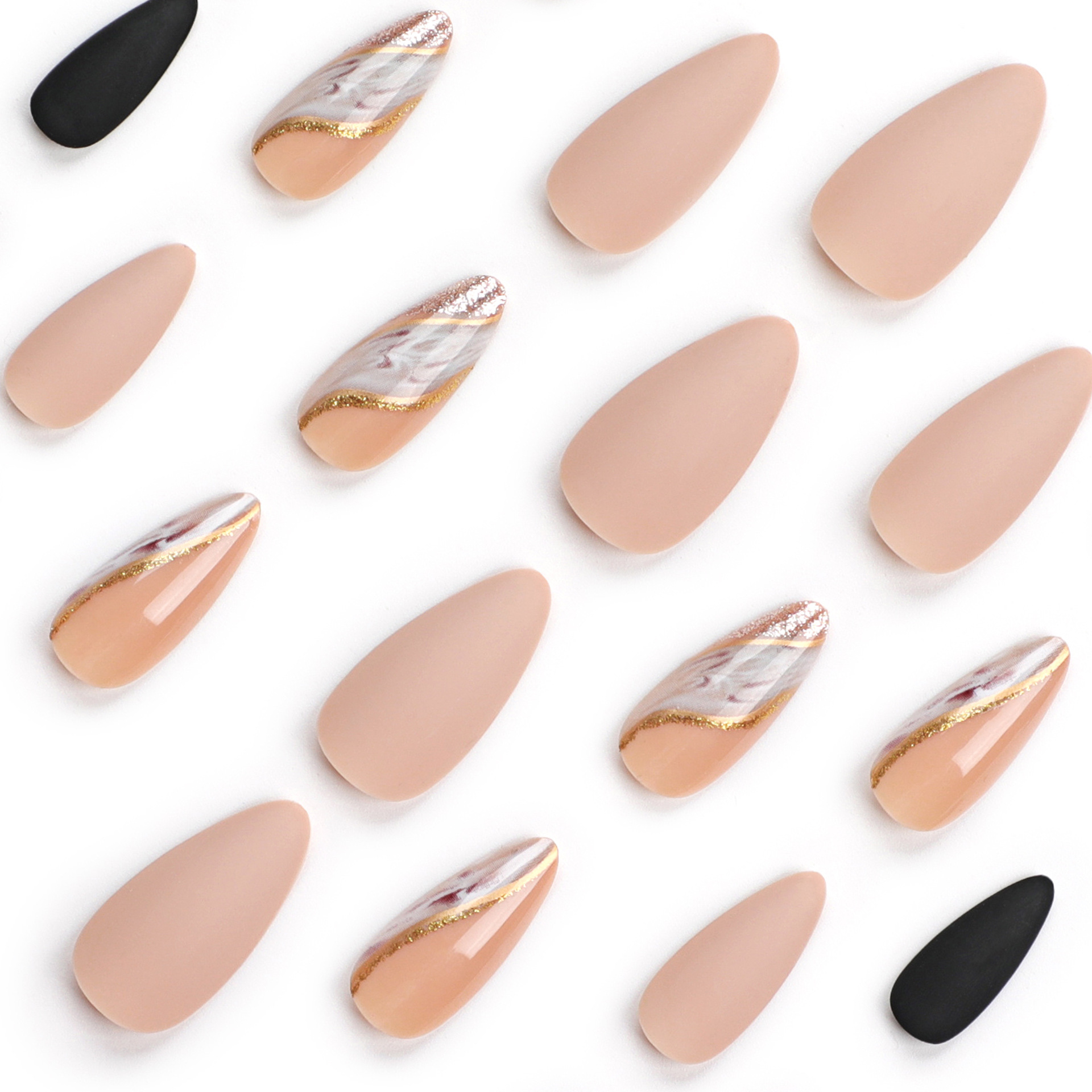 金色曲线晕染穿戴甲银色闪粉秋冬假指甲贴片纯色手感磨砂美甲甲片 - 이미지 3