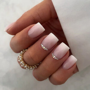 Yiwu manicure unhas postiças gradiente rosa e branco simples desgaste unha arte peça quadrada adesivo unha desgaste unha arte peça