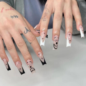 Nail art wholesale nail wear nails French black edge cartoon face nail patches starburst rhinestone wear nail products