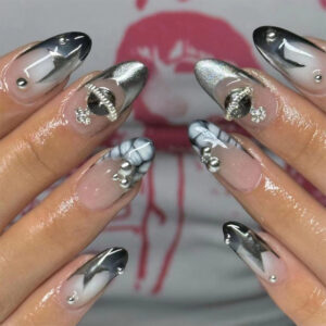 穿戴甲甲片法式银粉星星西太后水钻指甲贴片美甲贴片批发可拆卸