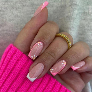 Adesivos para unhasWearable Nail StickersWhite Pink Clashing French FlowersWearable Nail Art PiecesFinished Nails