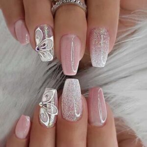 Nail piece finished wholesale pink gradient glitter pure desire wear nail butterfly rhinestone wear nail nail piece wholesale finished