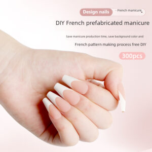 法式白边肤色底预制美甲300片DIY美甲店手工穿戴甲专用甲片批发