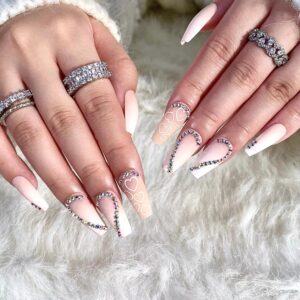 指甲贴片粉色渐变磨砂水钻美甲甲片批发指甲片批发美甲成品 nail