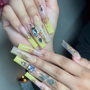 穿戴甲批发奢华渐变金箔水钻美甲贴片穿戴甲批发美甲甲片批发成品