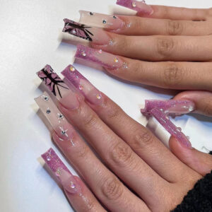 穿戴甲批发紫色闪粉法式边极光水钻美甲片成品可拆卸高级甲片成品