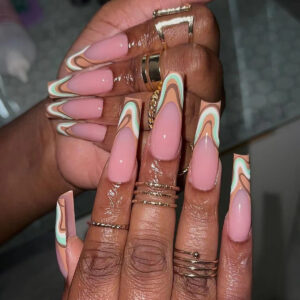 跨境外贸穿戴甲批发法式条纹波纹美甲片可拆卸甲片press on nail