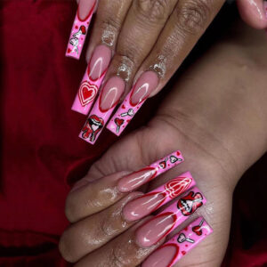 穿戴甲批发长款爱心嘴唇涂鸦卡通成品甲片批发戴美甲成品批发nail